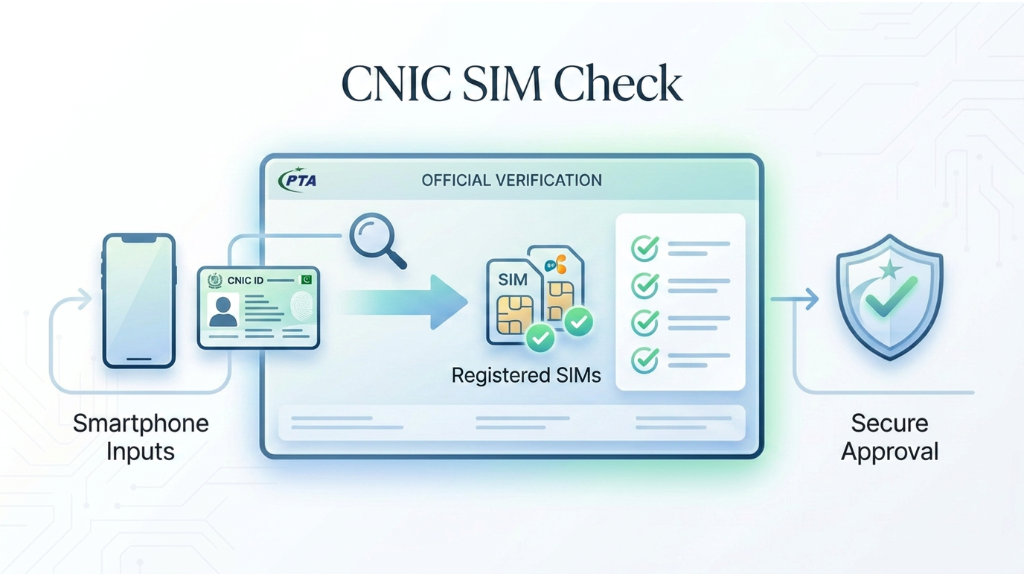 CNIC SIM check process showing official verification of registered SIM cards in Pakistan.