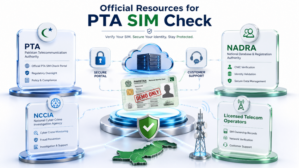 Official PTA SIM Check resources including PTA, NADRA, NCCIA and telecom operators