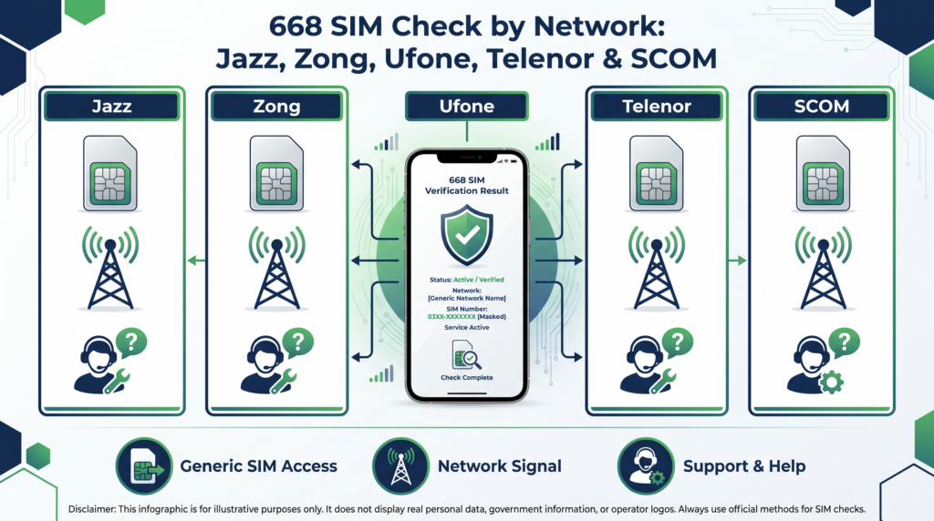 668 SIM Check by Network for Jazz Zong Ufone Telenor and SCOM
