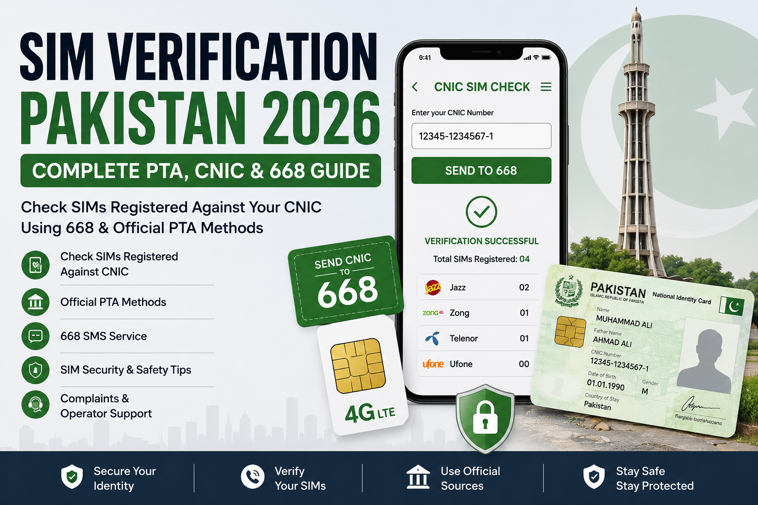 SIM Verification Pakistan 2026 using 668 CNIC and PTA methods