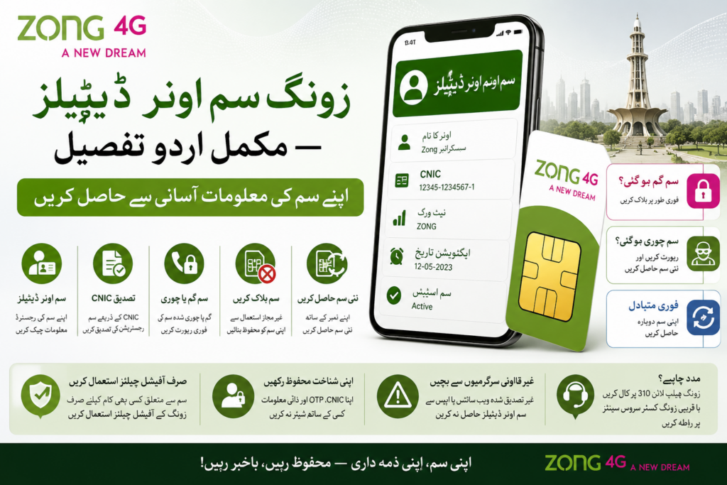 Zong SIM Owner Details مکمل اردو تفصیل